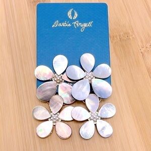 Brand New Darbie Angell Mother of Pearl Large Flower Statement Drop Earrings